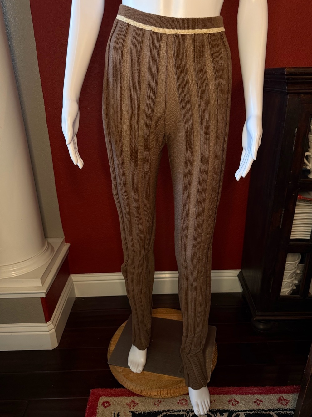 Isa Boulder Tiny Pleat Knit Pants Mocca Brown Size XS